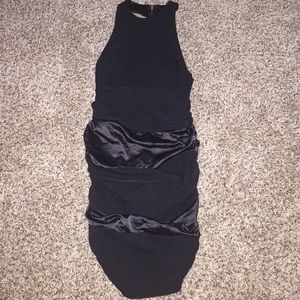 Tight backless black mini dress