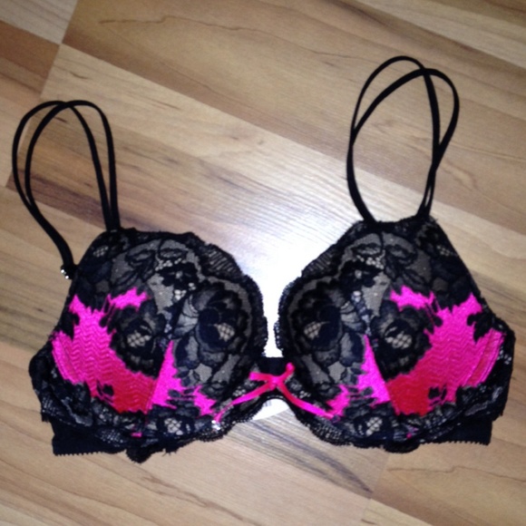 Victoria's Secret Hot pink and black lace bra 34B