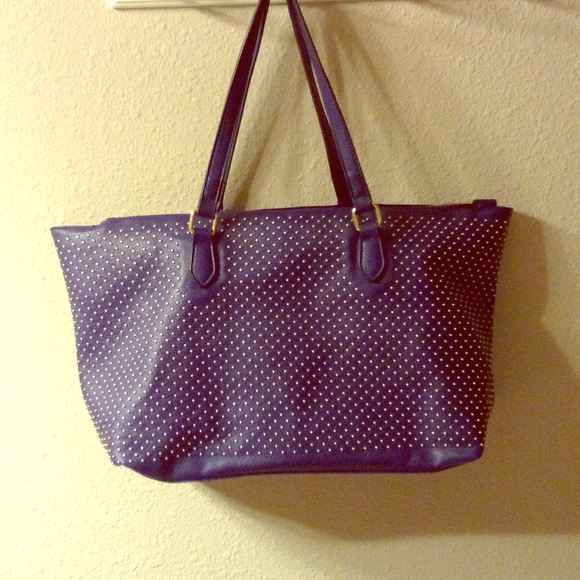 Large Blue Purse with Gold Studs