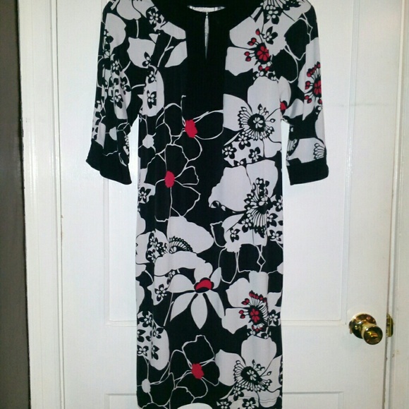 Black White & Red Flower Dress