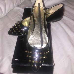 Brand new Black with gold spike flats