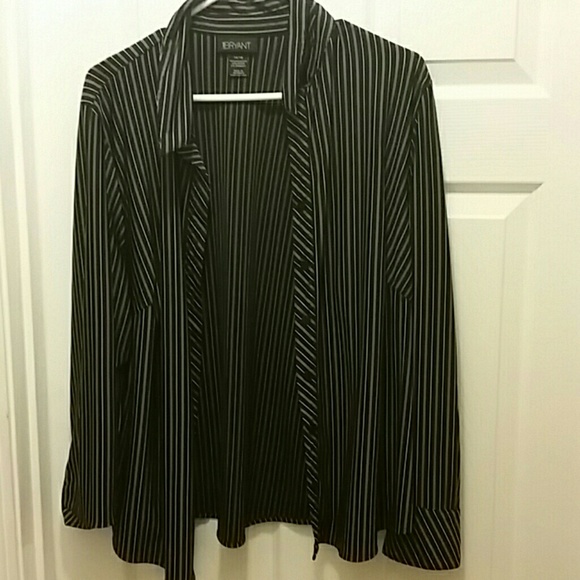 Black long sleeve blouse with white pinstripes