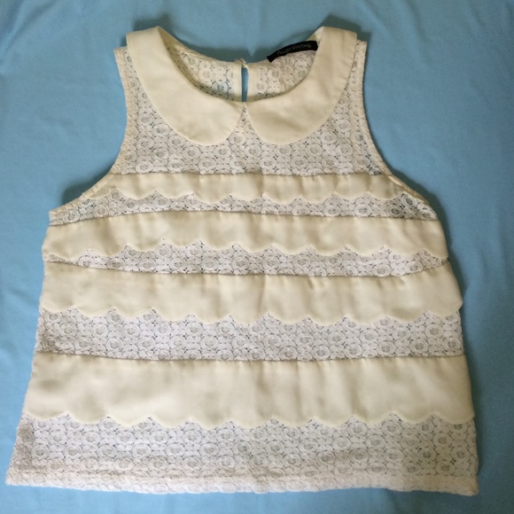 Foreign Exchange White &Cream Collard Blouse