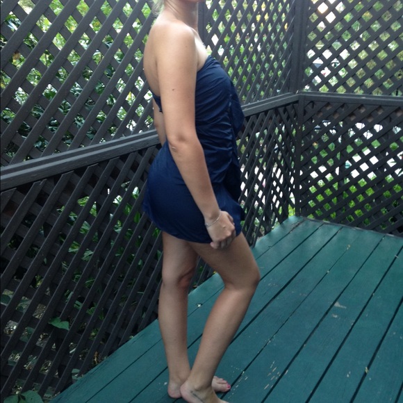 Blue Strapless Ruffle Mini Dress - Picture 2 of 4