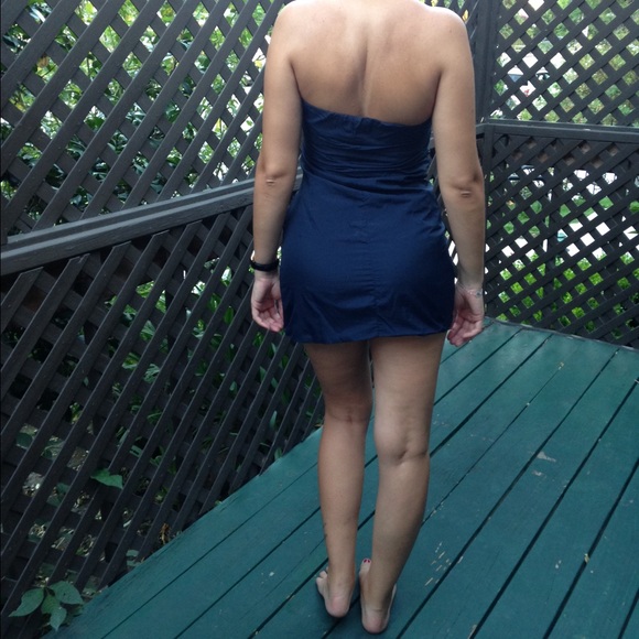 Blue Strapless Ruffle Mini Dress - Picture 3 of 4