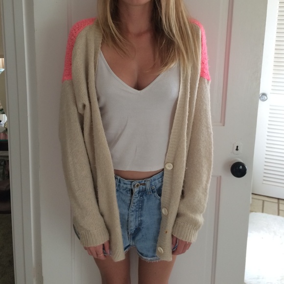 Tan & Bright Pink Sweater