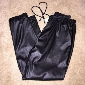 Faux Black Leather Jogger Pants