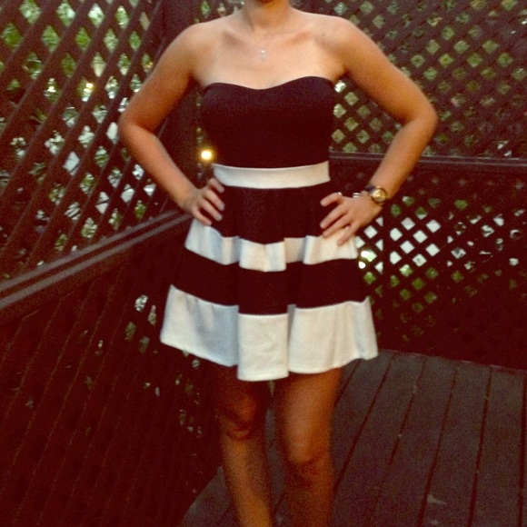 Strapless Black and White Dress
