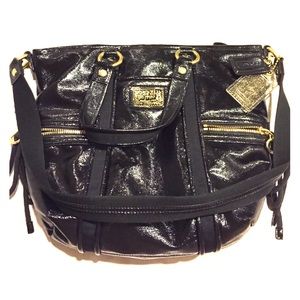 Coach Black Patent Gold Trim Tote