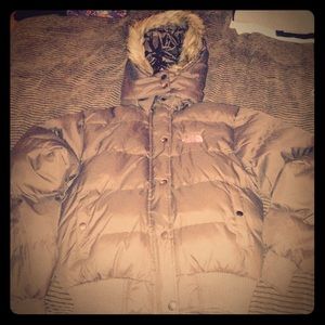 Dark brown North Face down jacket