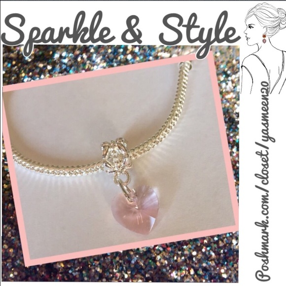 New Silver Pink Heart Charm