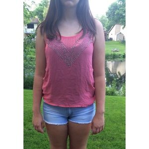 Coral Sheer Jeweled Tank Top