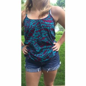 Blue & Violet Printed Tank Top