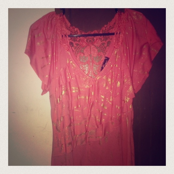 Coral ruffle shirt