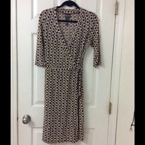 Sz. 10 Brown print, faux wrap dress