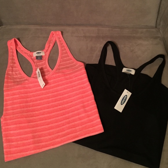 Racerback tank tops (black and pink stripes)
