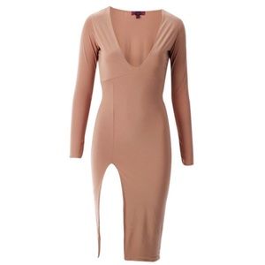 Nude dress with a large split