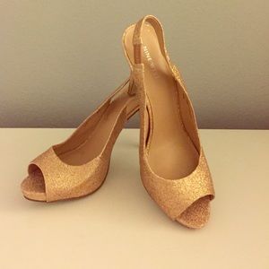 Gold glitter peep toe sling back