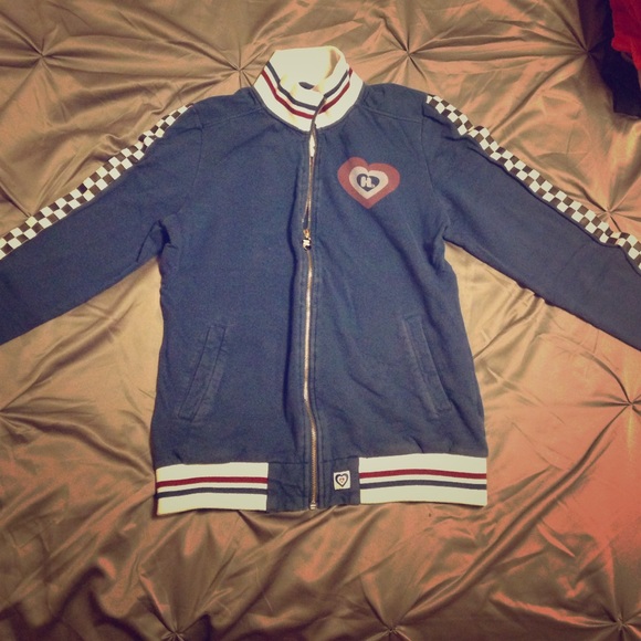 Blue and white casual sweater, zip up, harajuku