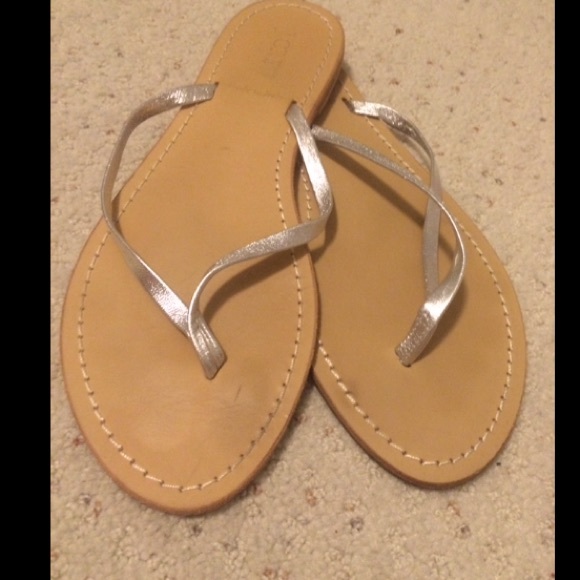 J. Crew silver flip flops