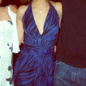 XS Elie Tahari Black & Blue Dress - 100% silk