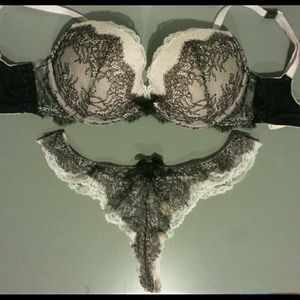 NWT Matching pink/black lace bra and thong