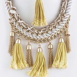 🎉SOLD🎉 Yellow and Gold Tassle Roped Bib Necklace