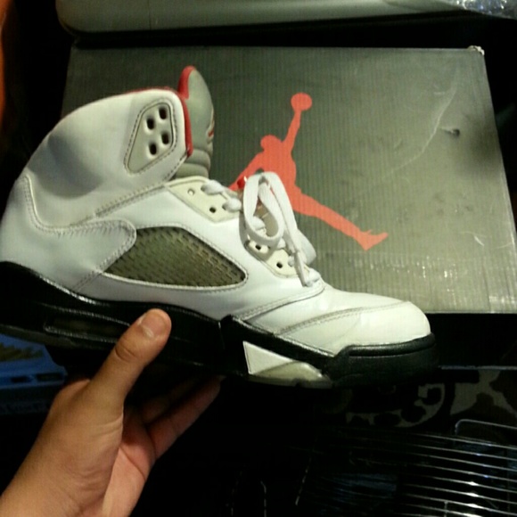 fire red 5's on feet