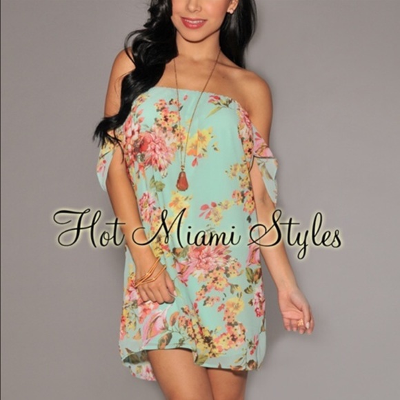 Hotmiamistyle, floral off shoulder chiffon dress