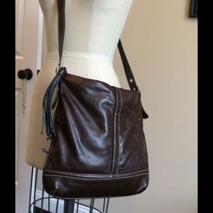 Coach brown leather cross-body tote