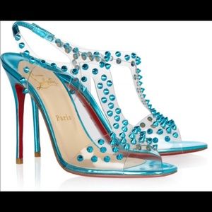 Louboutins blue spiked sandals