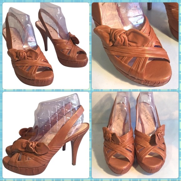 PRE-OWNED PRADA BROWN LEATHER PLATFORM SHOES - Picture 2 of 4