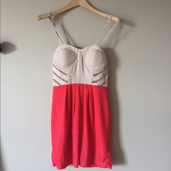 Mesh cutout corset coral champagne dress