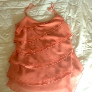 Coral layered ruffle camisole tank