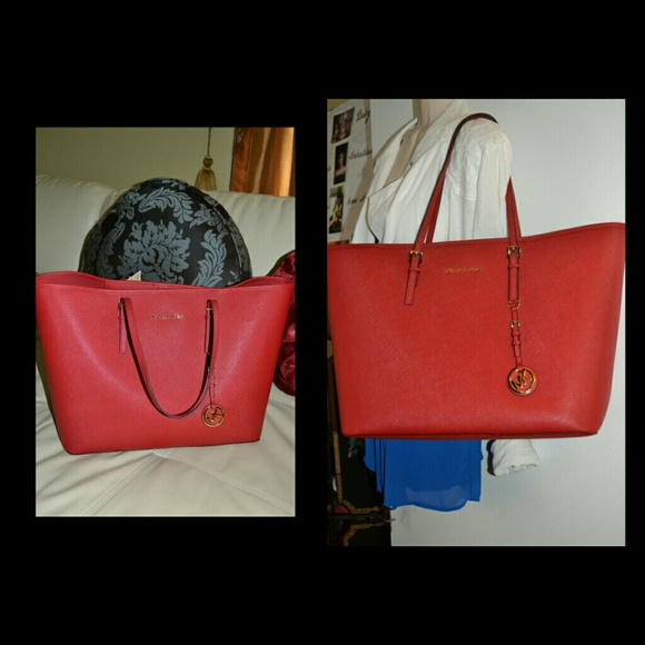 Authentic Jet Set Travel Leather Tote Large Red - Picture 2 of 4