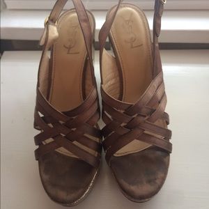 Authentic YSL well worn brown/gold wedges