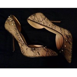 Zara Trafaluc Studded Nude Lace Stiletto Heels!