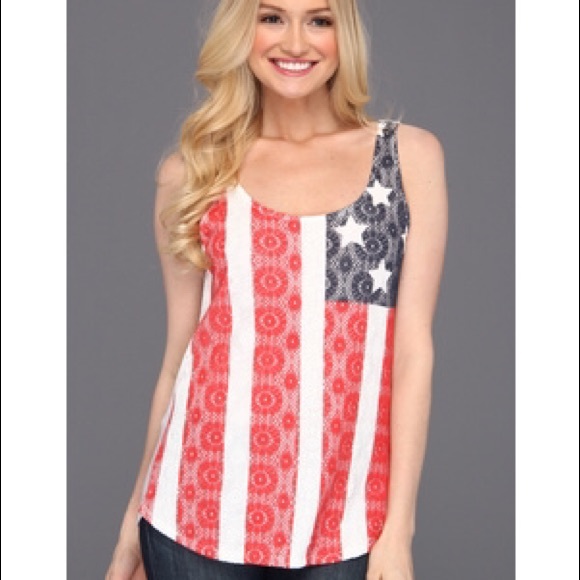 Lucky Brand Lace American Flag Tank Top