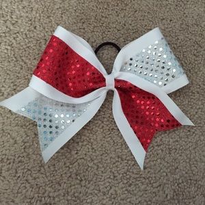 Silver/red/white hair bow