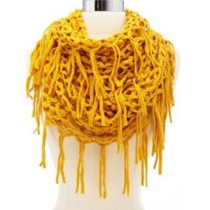 Lattice knit fringe infinity scarf