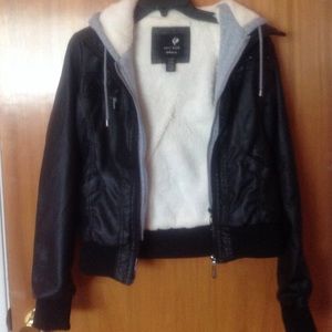 Fuzzy leather jacket