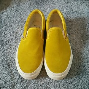 J Crew yellow slip on vans
