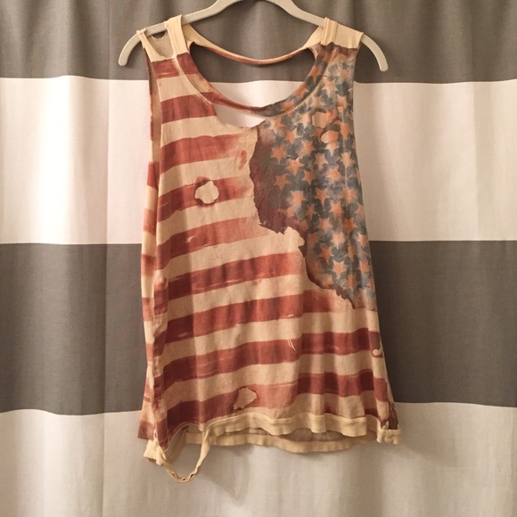 Tops - American flag ripped/grunge tank