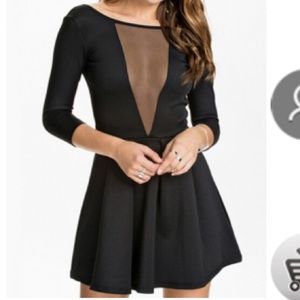 Black backless mesh skater dress