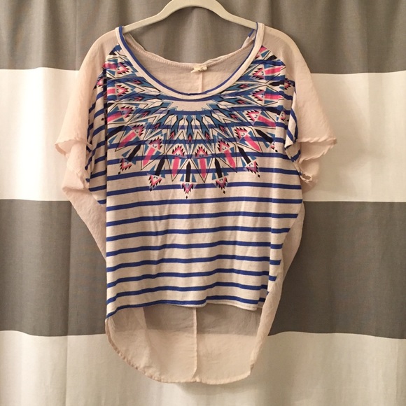 SOLD: Geometric print hi-low top w/ sheer back