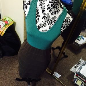 Summer dress- teal top & grey bottom fitted dress