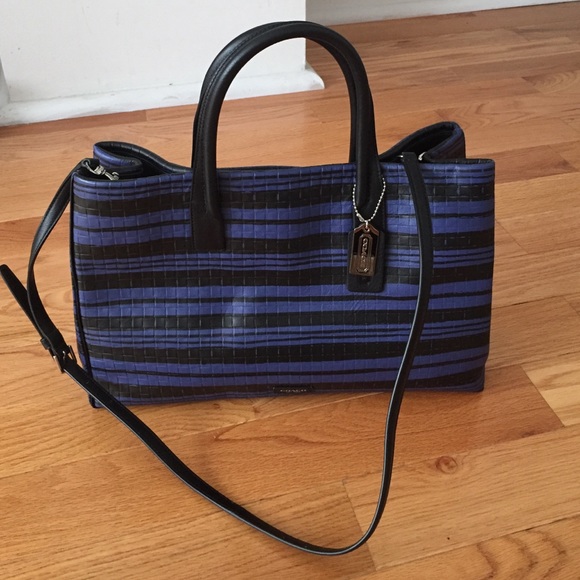 Coach Navy Black Striped Studio Tote REDUCED