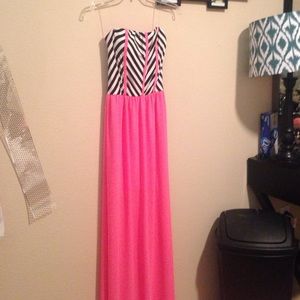 Black, white, and pink maxi dress