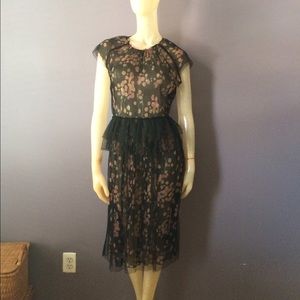 Ports 1961 shear printed silk dress with overlay