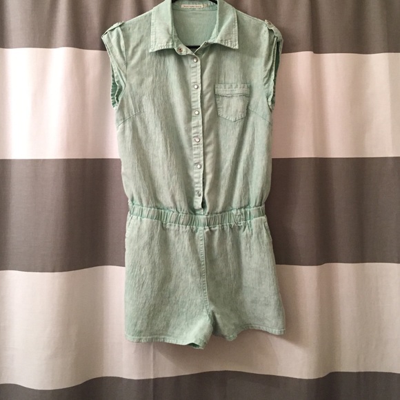 Teal acid wash romper